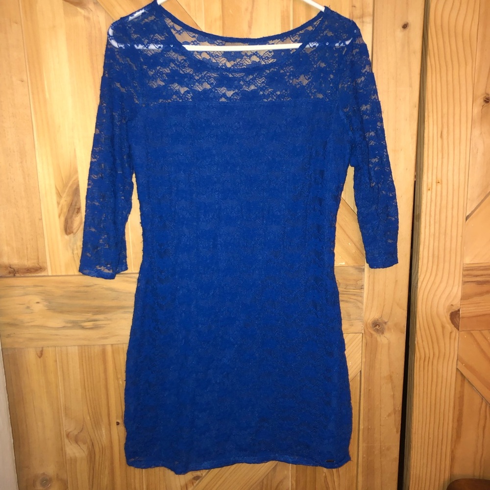 Hollister Royal Blue Lace Scoop-Neck Mini Dress Junior Size L
